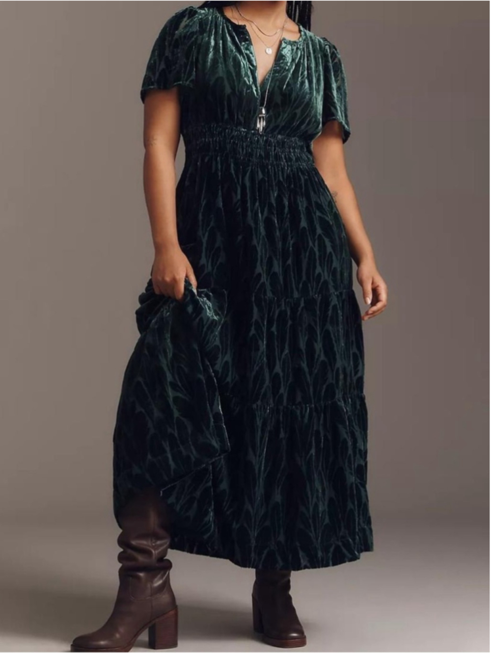 NWT Anthropologie Somerset Velvet Maxi Dress Size 2X in Turquoise